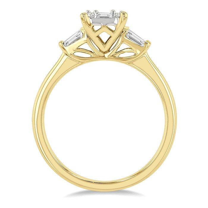 1/2 Ctw Modern Rectangular Head Baguette and Round Cut Diamond Ring in 14K Yellow and White Gold