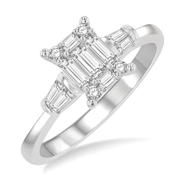 1/2 Ctw Modern Rectangular Head Baguette and Round Cut Diamond Ladies Ring in 14K Yellow and White Gold