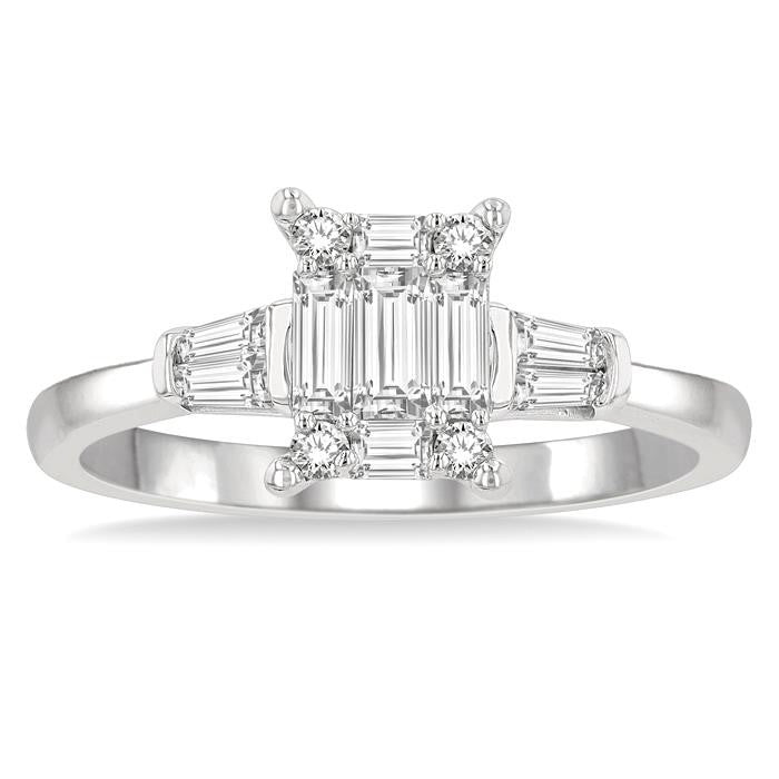 1/2 Ctw Modern Rectangular Head Baguette and Round Cut Diamond Ladies Ring in 14K Yellow and White Gold