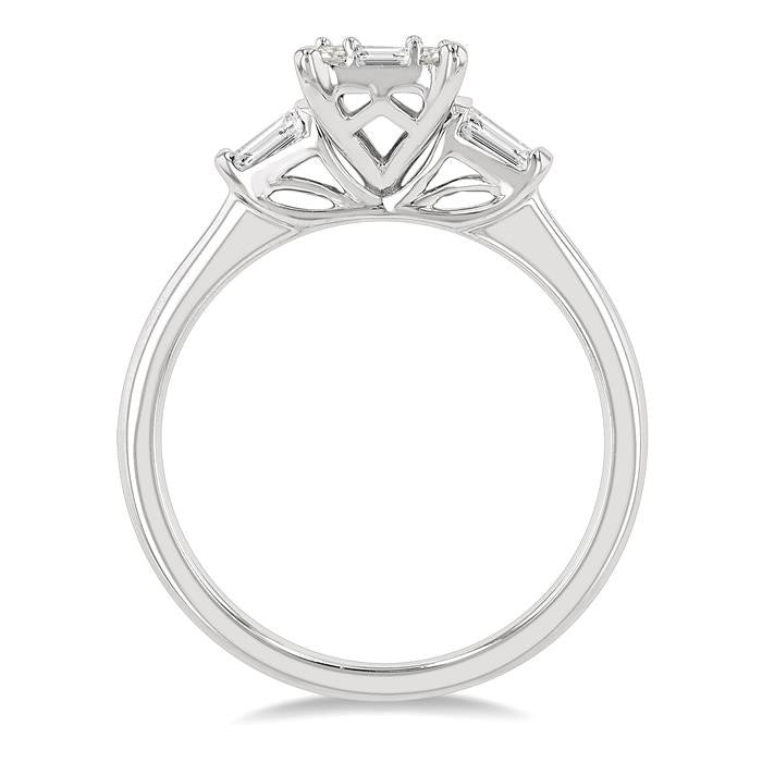 1/2 Ctw Modern Rectangular Head Baguette and Round Cut Diamond Ladies Ring in 14K Yellow and White Gold