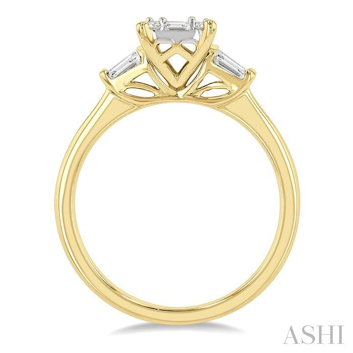 1/2 Ctw Modern Rectangular Head Baguette and Round Cut Diamond Ring in 14K Yellow and White Gold
