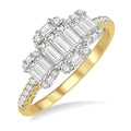 7/8 Ctw Tri-Mount Fusion Baguette and Round Cut Diamond Engagement Ring in 14K Yellow and White gold