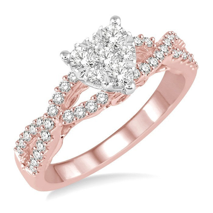 3/4 Ctw Round Cut Diamond Heart Shape Shine Bright Ring in 14K Rose and White Gold