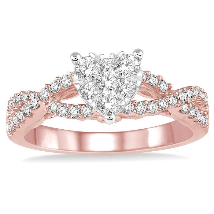 3/4 Ctw Round Cut Diamond Heart Shape Shine Bright Ring in 14K Rose and White Gold