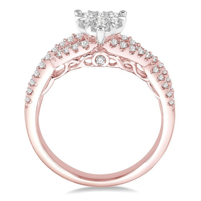 3/4 Ctw Round Cut Diamond Heart Shape Shine Bright Ring in 14K Rose and White Gold
