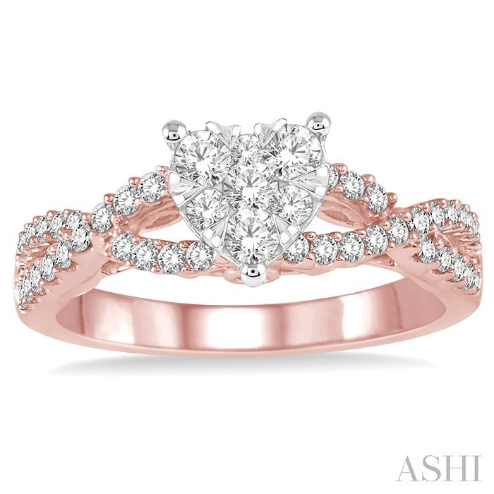 3/4 Ctw Round Cut Diamond Heart Shape Lovebright Ring in 14K Rose and White Gold