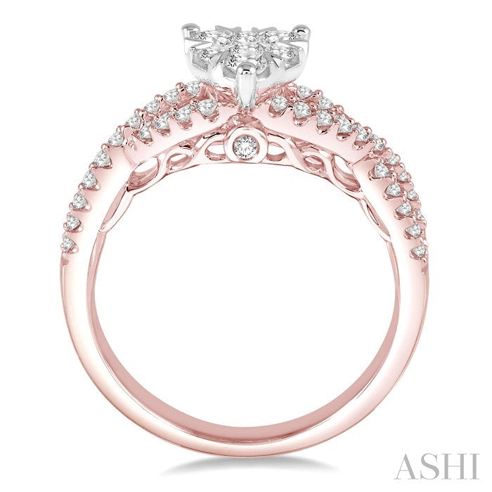 3/4 Ctw Round Cut Diamond Heart Shape Lovebright Ring in 14K Rose and White Gold