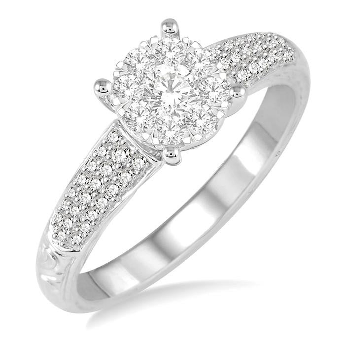 1/2 Ctw Round Cut Diamond Shine Bright Engagement Ring in 14K White Gold