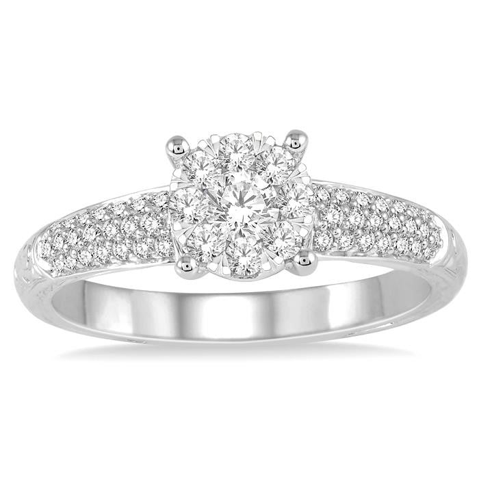 1/2 Ctw Round Cut Diamond Shine Bright Engagement Ring in 14K White Gold