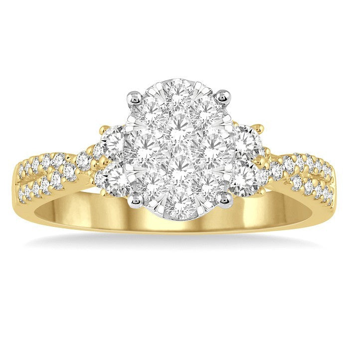 3/4 Ctw Oval Shape Center Criss Cross Shank Shine Bright Round Cut Diamond Engagement Ring in 14K Yellow and White gold
