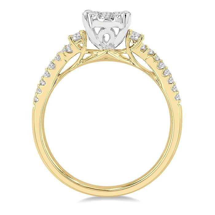 3/4 Ctw Oval Shape Center Criss Cross Shank Shine Bright Round Cut Diamond Engagement Ring in 14K Yellow and White gold