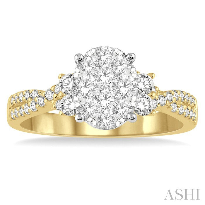 3/4 Ctw Oval Shape Center Criss Cross Shank Shine Bright Round Cut Diamond Engagement Ring in 14K Yellow and White gold