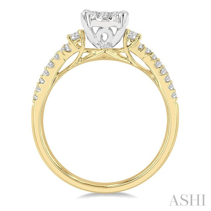3/4 Ctw Oval Shape Center Criss Cross Shank Shine Bright Round Cut Diamond Engagement Ring in 14K Yellow and White gold