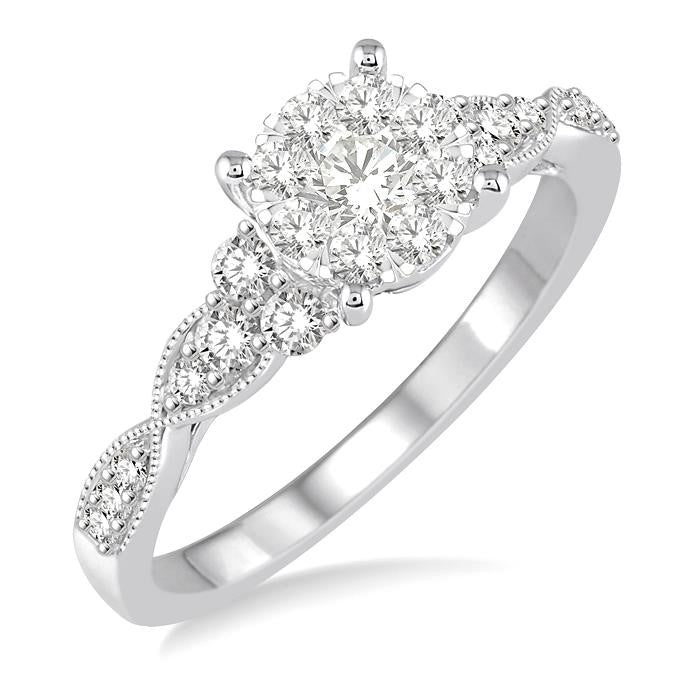 1/2 Ctw Round Cut Diamond Shine Bright Engagement Ring in 14K White Gold