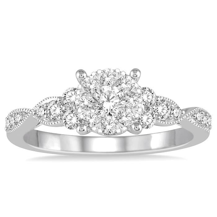 1/2 Ctw Round Cut Diamond Shine Bright Engagement Ring in 14K White Gold