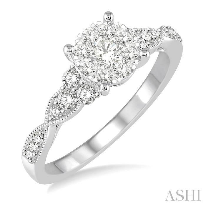 1/2 Ctw Round Cut Diamond Shine Bright Engagement Ring in 14K White Gold