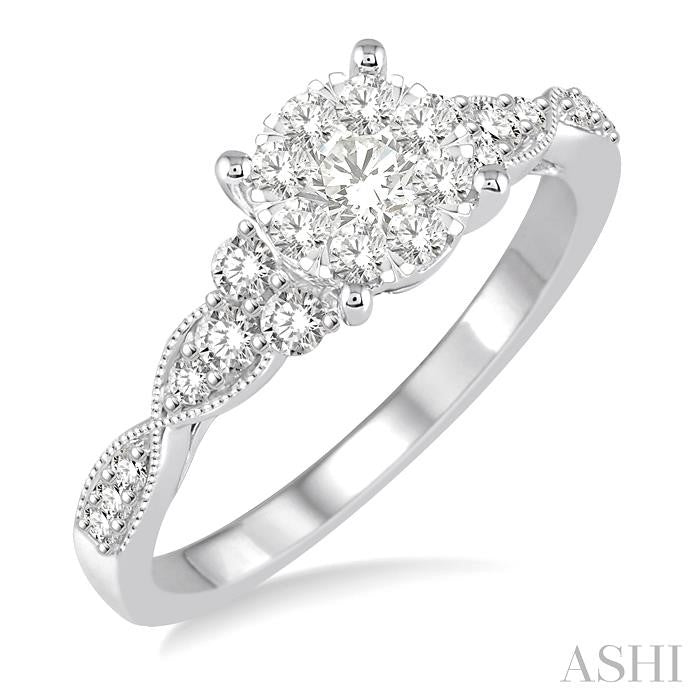 1/2 Ctw Round Cut Diamond Shine Bright Engagement Ring in 14K White Gold