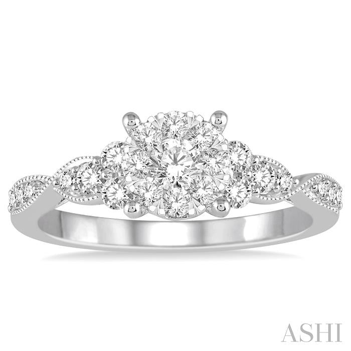 1/2 Ctw Round Cut Diamond Shine Bright Engagement Ring in 14K White Gold