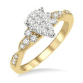 1/2 Ctw Pear Shape Center Criss Cross Carved Shank Shine Bright Round Cut Diamond Engagement Ring in 14K Yellow and White gold