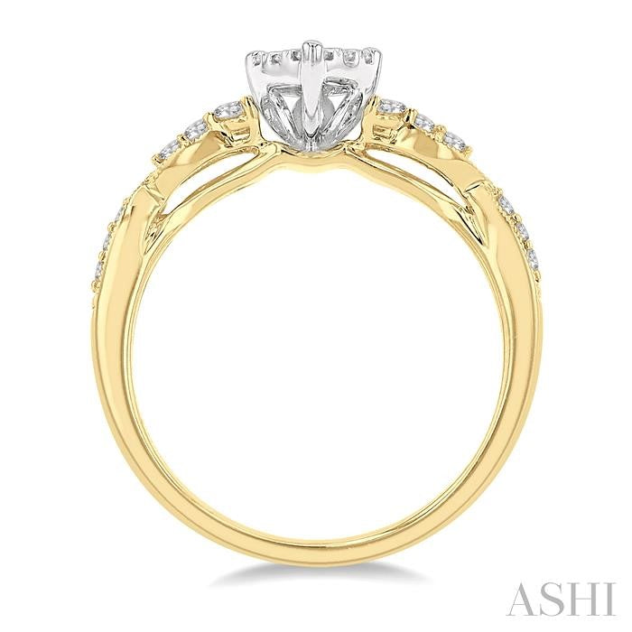 1/2 Ctw Pear Shape Center Criss Cross Carved Shank Shine Bright Round Cut Diamond Engagement Ring in 14K Yellow and White Gold