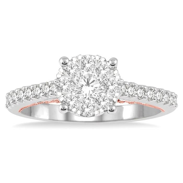 3/4 Ctw Round Diamond Shine Bright Vintage Solitaire Style Engagement Ring in 14K White and Rose Gold