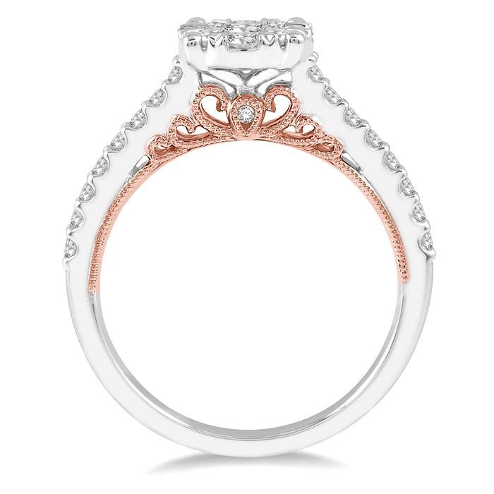 3/4 Ctw Round Diamond Shine Bright Vintage Solitaire Style Engagement Ring in 14K White and Rose Gold