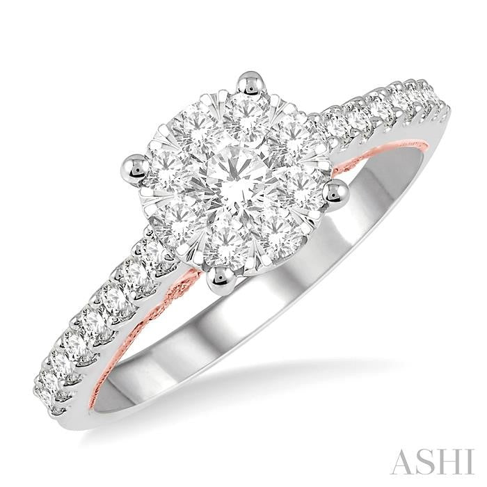3/4 Ctw Round Diamond Shine Bright Vintage Solitaire Style Engagement Ring in 14K White and Rose Gold