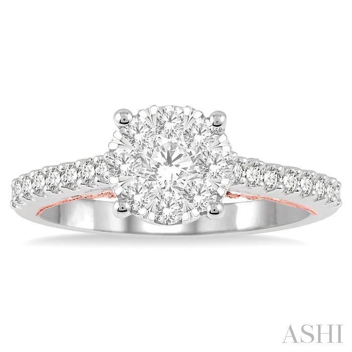 3/4 Ctw Round Diamond Shine Bright Vintage Solitaire Style Engagement Ring in 14K White and Rose Gold