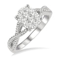 5/8 Ctw Oval Shape Center Split Criss Cross Shank Shine Bright Round Cut Diamond Engagement Ring in 14K White Gold
