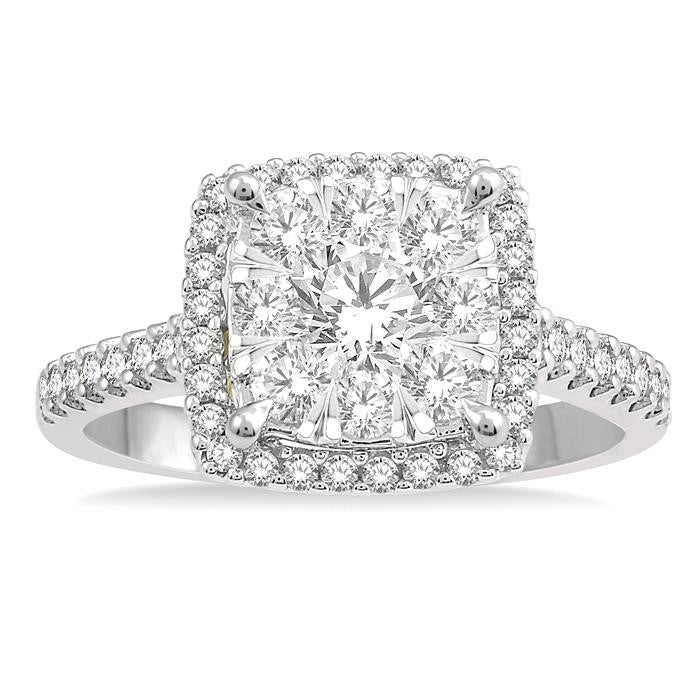 1 1/10 Ctw Round Diamond Shine Bright Halo Engagement Ring in 14K White and Yellow Gold