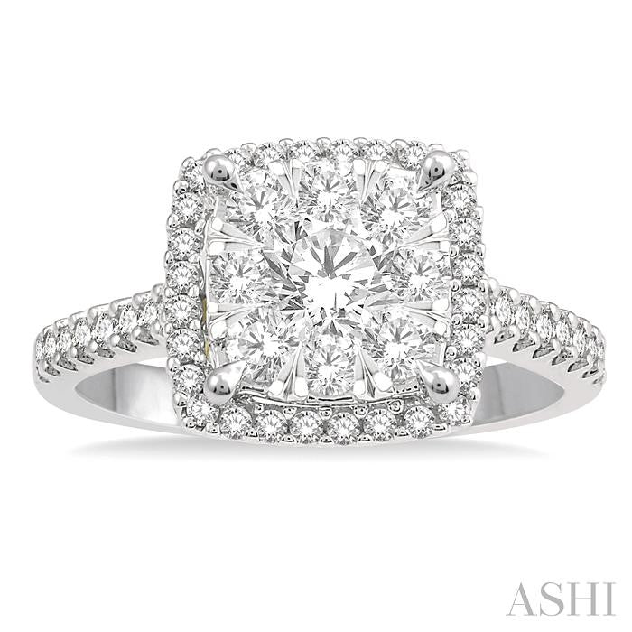 1 1/10 Ctw Round Diamond Shine Bright Halo Engagement Ring in 14K White and Yellow Gold