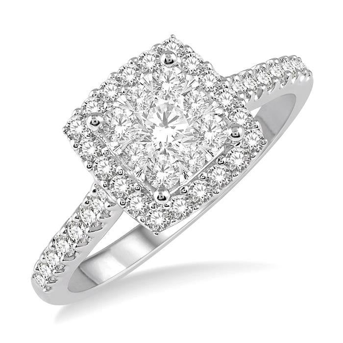 3/4 Ctw Round Diamond Shine Bright Halo Engagement Ring in 14K White and Yellow Gold