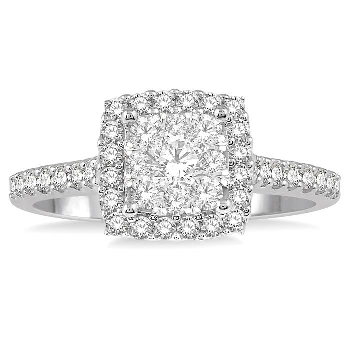 3/4 Ctw Round Diamond Shine Bright Halo Engagement Ring in 14K White and Yellow Gold