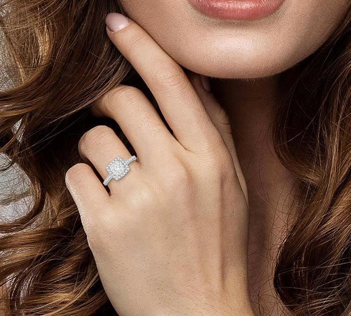 3/4 Ctw Round Diamond Shine Bright Halo Engagement Ring in 14K White and Yellow Gold
