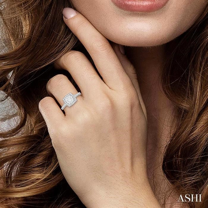3/4 Ctw Round Diamond Shine Bright Halo Engagement Ring in 14K White and Yellow Gold