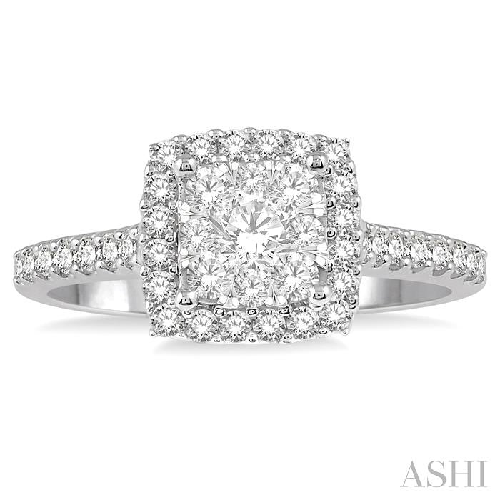 3/4 Ctw Round Diamond Shine Bright Halo Engagement Ring in 14K White and Yellow Gold