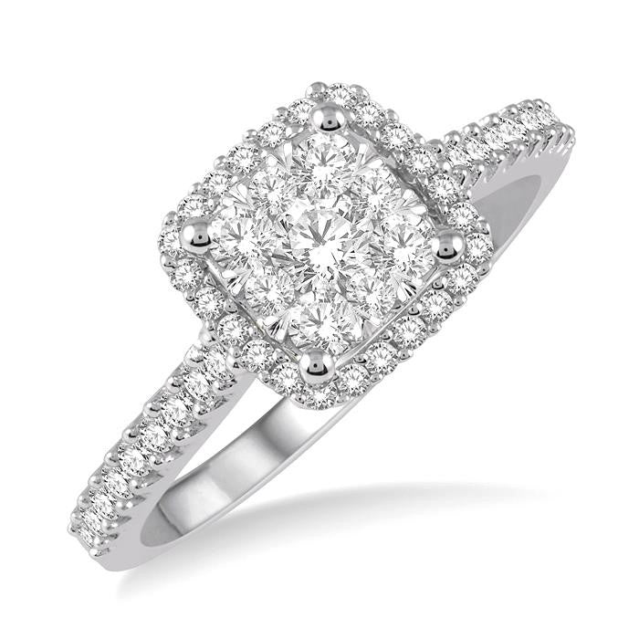 1/2 Ctw Round Diamond Shine Bright Halo Engagement Ring in 14K White and Yellow Gold