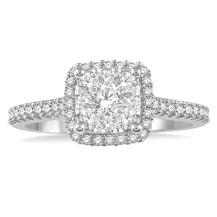 1/2 Ctw Round Diamond Shine Bright Halo Engagement Ring in 14K White and Yellow Gold