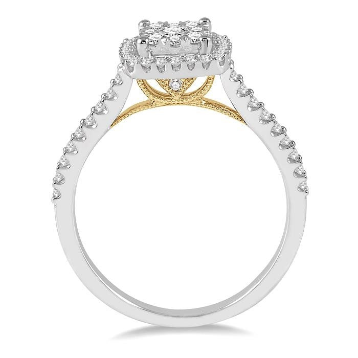 1/2 Ctw Round Diamond Shine Bright Halo Engagement Ring in 14K White and Yellow Gold