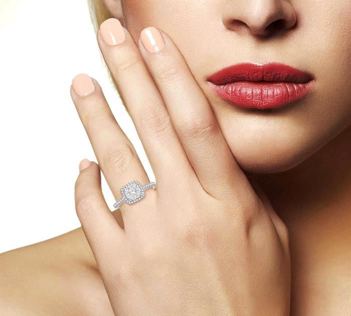 1/2 Ctw Round Diamond Shine Bright Halo Engagement Ring in 14K White and Yellow Gold