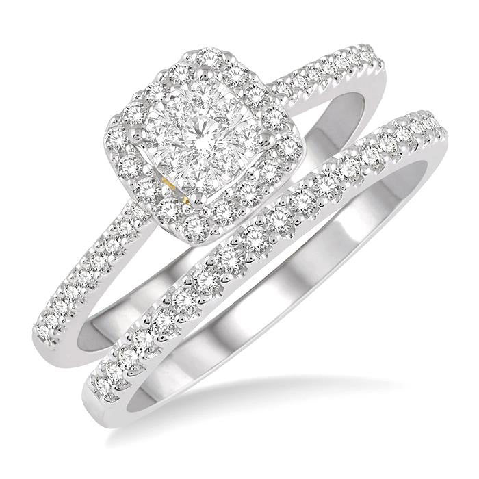 Cushion Shape Halo Shine Bright Diamond Wedding Set