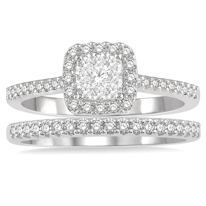 Cushion Shape Halo Shine Bright Diamond Wedding Set