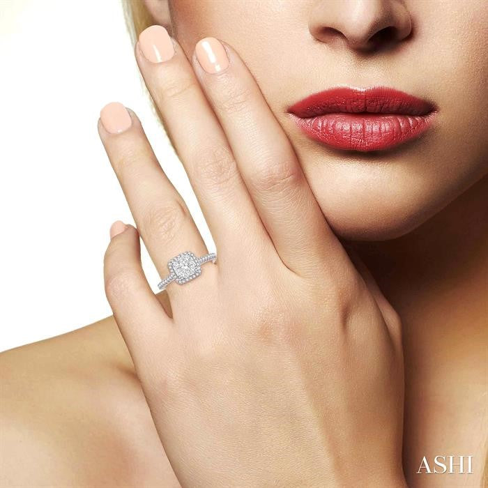 1/2 Ctw Round Diamond Shine Bright Halo Engagement Ring in 14K White and Yellow Gold