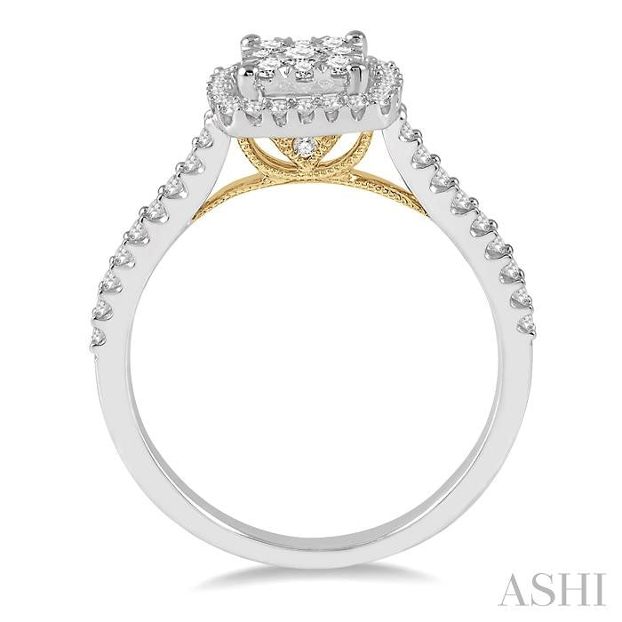 1/2 Ctw Round Diamond Shine Bright Halo Engagement Ring in 14K White and Yellow Gold