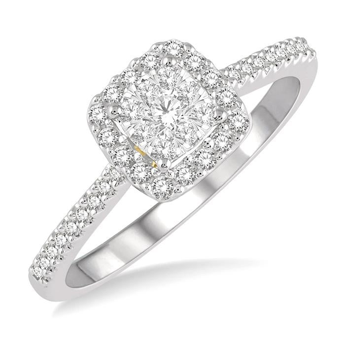 1/3 Ctw Round Diamond Shine Bright Halo Engagement Ring in 14K White and Yellow Gold
