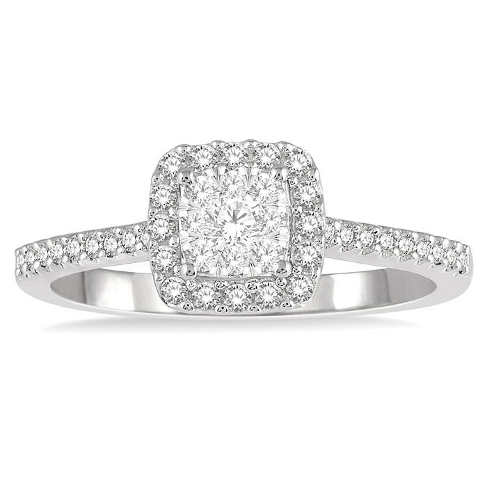 1/3 Ctw Round Diamond Shine Bright Halo Engagement Ring in 14K White and Yellow Gold