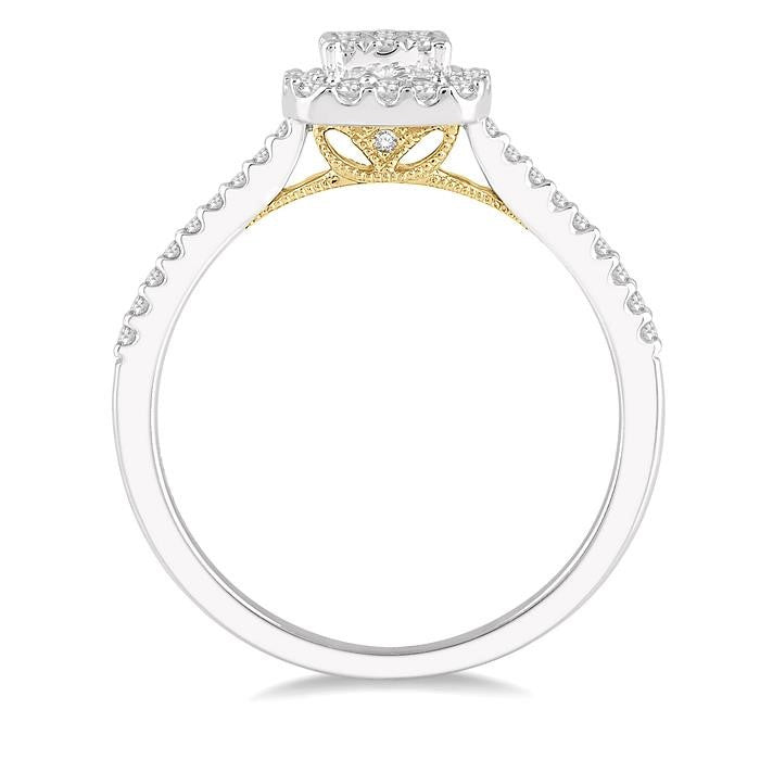 1/3 Ctw Round Diamond Shine Bright Halo Engagement Ring in 14K White and Yellow Gold