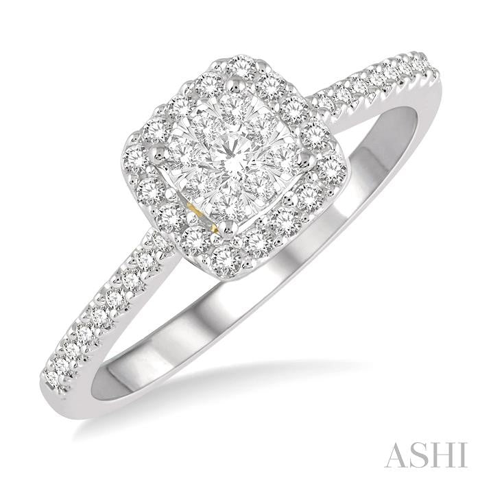 1/3 Ctw Round Diamond Shine Bright Halo Engagement Ring in 14K White and Yellow Gold