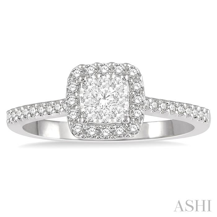 1/3 Ctw Round Diamond Shine Bright Halo Engagement Ring in 14K White and Yellow Gold