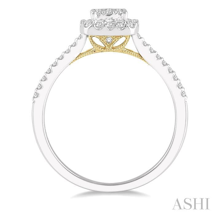 1/3 Ctw Round Diamond Shine Bright Halo Engagement Ring in 14K White and Yellow Gold